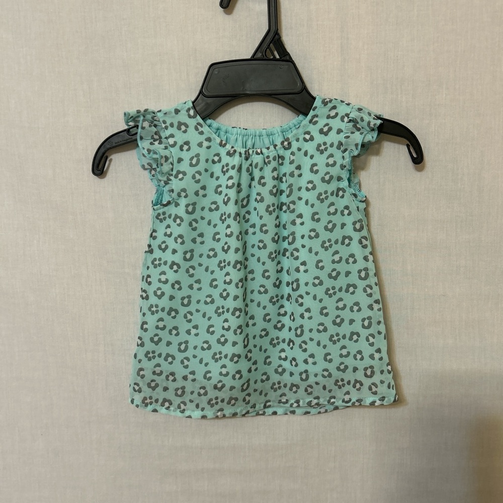 Healthtex Blue and Gray Blouse with Ruffle Sleeves and animal print detail - Picture 1 of 6